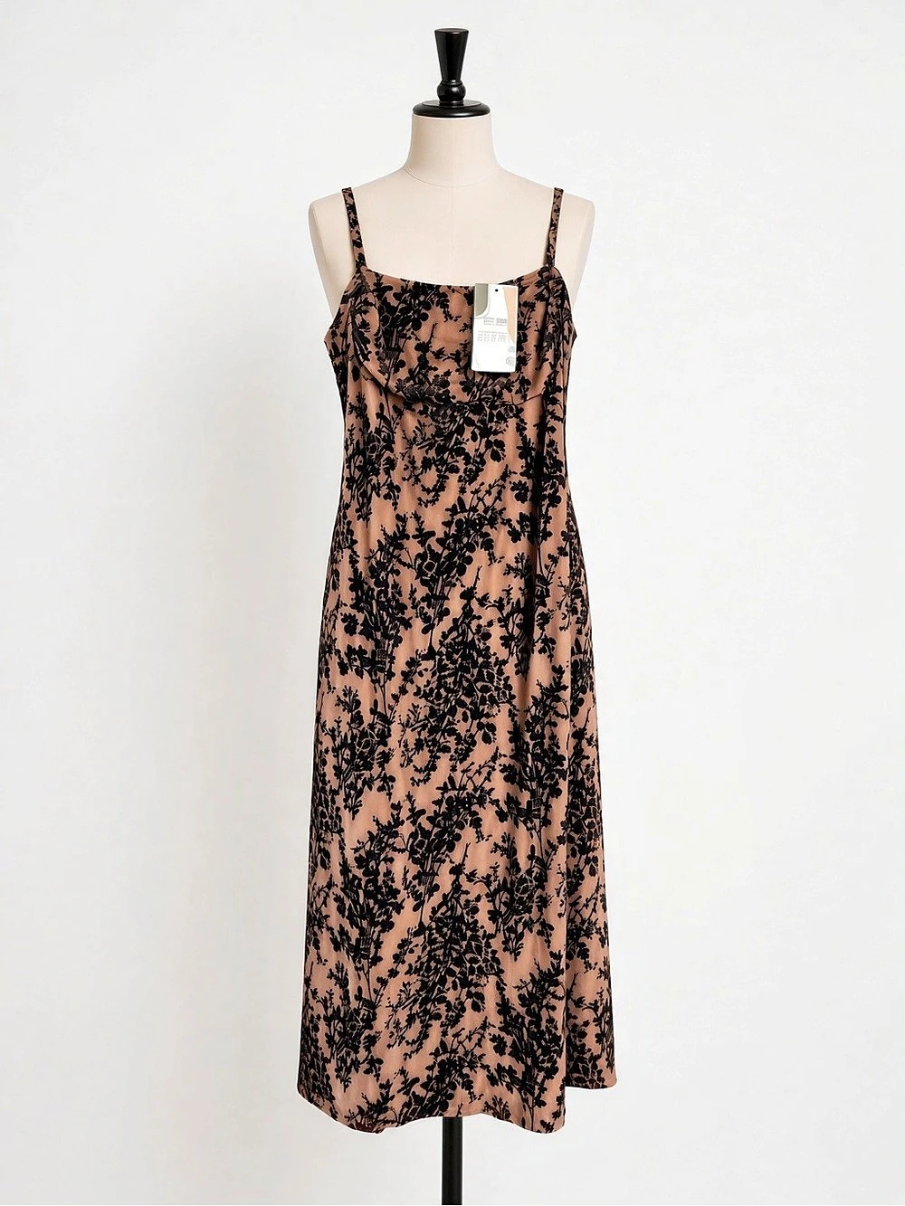 Floral Midi Slip Dress in Brown & Black XL NWT